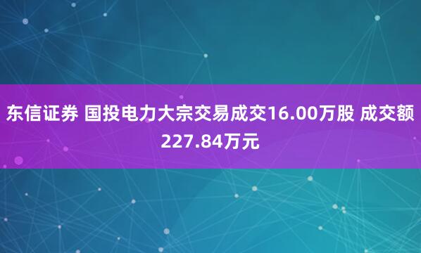 东信证券 国投电力大宗交易成交16.00万股 成交额227.84万元