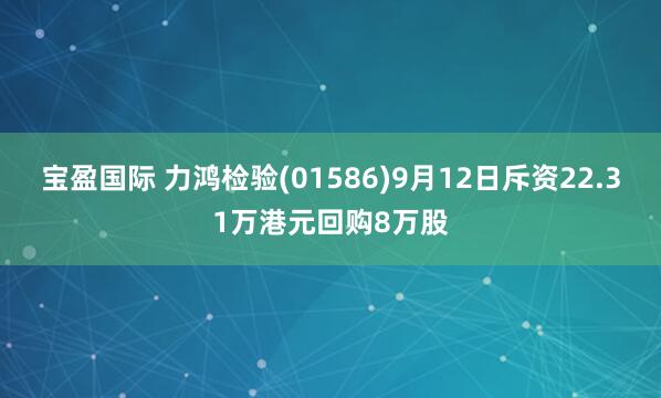 宝盈国际 力鸿检验(01586)9月12日斥资22.31万港元回购8万股